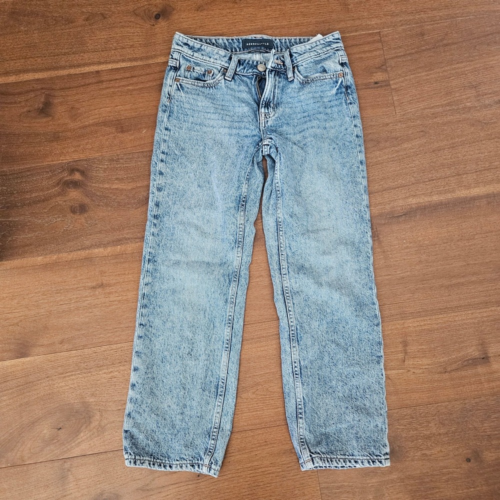 Aeropostale Low Rise Baggy Jeans Light Acid Wash Denim 000 Short 100% Cotton
